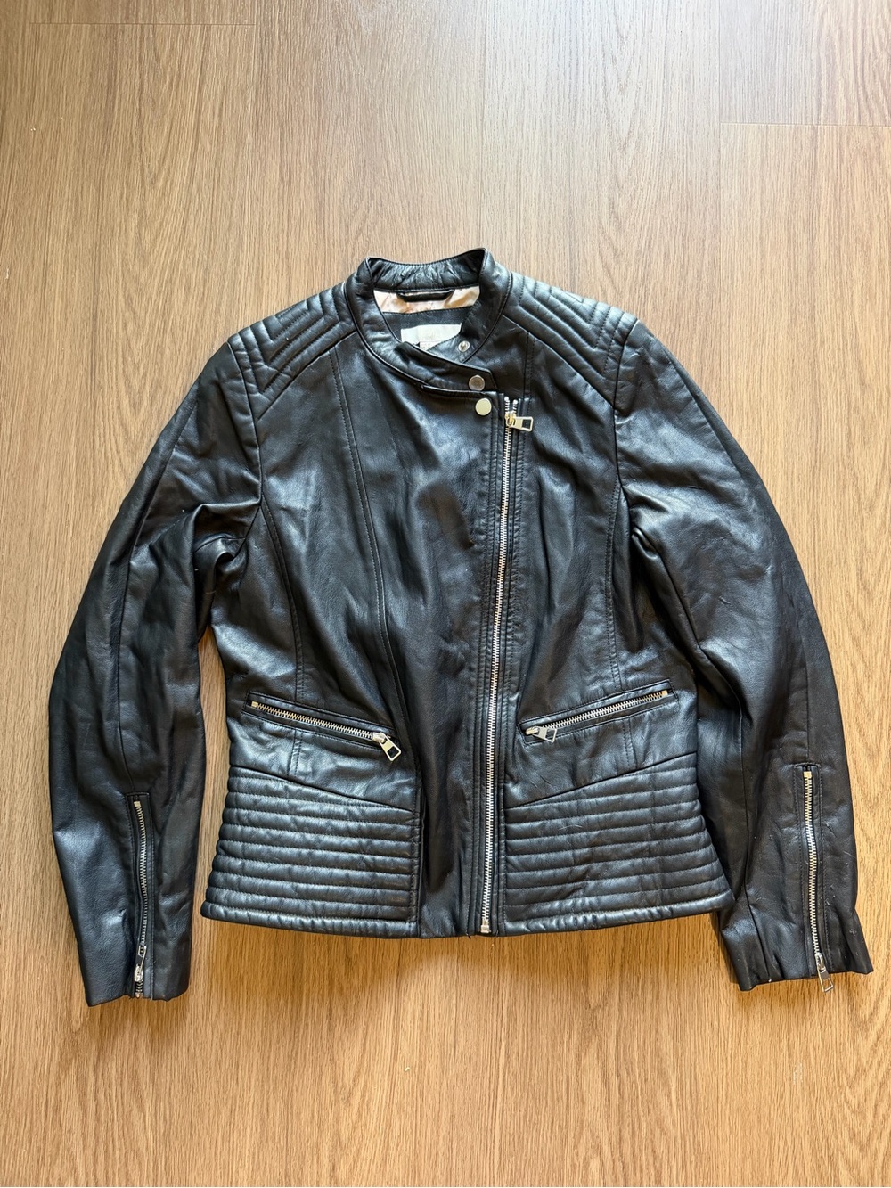 H&M Black Quilted Leather Moto Jacket